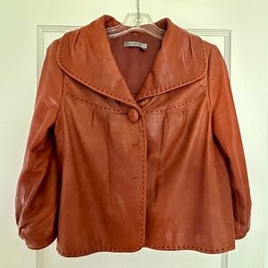 Nordstrom Classiques Entier slightly cropped camel colored leather jacket.